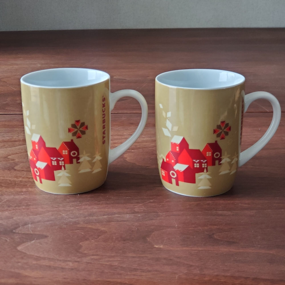 Set of 2 Starbucks Holiday Snowy Village Mugs Cups 2013 Holiday Limited Edition
